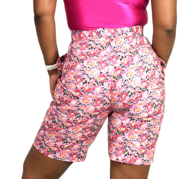 Vintage Liberty of London Bermuda Shorts Pink Floral High Waist Tropical 2 XS - Picture 2 of 14